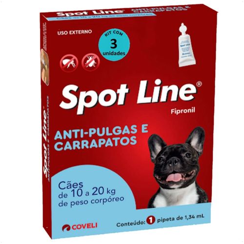 SPOT LINE ANTIPULGAS E CARRAPATOS 1,34ML PARA CÃES DE 10 A 20KG COVELI KIT COM 3